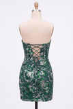 Strapless Floral Royal Blue Bodycon Mini Homecoming Dress