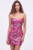 Strapless Floral Royal Blue Bodycon Mini Homecoming Dress