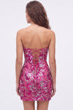 Strapless Floral Royal Blue Bodycon Mini Homecoming Dress