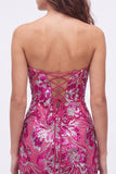 Strapless Floral Royal Blue Bodycon Mini Homecoming Dress