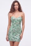 Strapless Floral Royal Blue Bodycon Mini Homecoming Dress