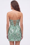 Strapless Floral Royal Blue Bodycon Mini Homecoming Dress