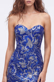 Strapless Floral Royal Blue Bodycon Mini Homecoming Dress