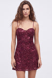 Sequins A Line Spaghetti Straps Burgundy Mini Homecoming Dress