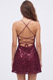 Sequins A Line Spaghetti Straps Burgundy Mini Homecoming Dress