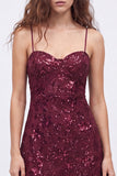Sequins A Line Spaghetti Straps Burgundy Mini Homecoming Dress