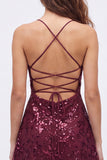 Sequins A Line Spaghetti Straps Burgundy Mini Homecoming Dress