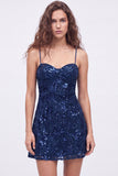 Sequins A Line Spaghetti Straps Burgundy Mini Homecoming Dress