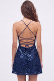 Sequins A Line Spaghetti Straps Burgundy Mini Homecoming Dress