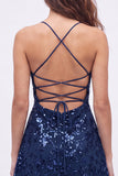 Sequins A Line Spaghetti Straps Burgundy Mini Homecoming Dress