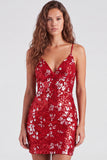 Sequins V-Neck Bodycon Red Mini Homecoming Dress