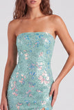 Strapless Sequins Bodycon Mint Green Mini Homecoming Dress