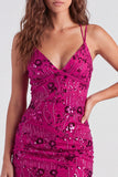 Pink V-Neck Sequins Bodycon Mini Homecoming Dress