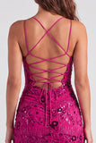 Pink V-Neck Sequins Bodycon Mini Homecoming Dress