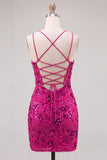 Pink V-Neck Sequins Bodycon Mini Homecoming Dress