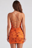 Pink V-Neck Sequins Bodycon Mini Homecoming Dress