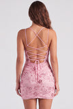 Pink V-Neck Sequins Bodycon Mini Homecoming Dress