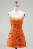 Sequins A Line Spaghetti Straps Orange Mini Homecoming Dress