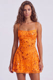 Sequins A Line Spaghetti Straps Orange Mini Homecoming Dress