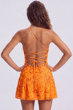 Sequins A Line Spaghetti Straps Orange Mini Homecoming Dress