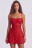 Sequins A Line Spaghetti Straps Orange Mini Homecoming Dress