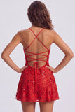 Sequins A Line Spaghetti Straps Orange Mini Homecoming Dress