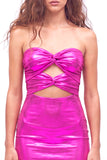 Strapless Metallic Bodycon Fuchsia Mini Homecoming Dress