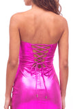 Strapless Metallic Bodycon Fuchsia Mini Homecoming Dress