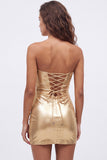 Strapless Metallic Bodycon Fuchsia Mini Homecoming Dress