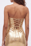 Strapless Metallic Bodycon Fuchsia Mini Homecoming Dress