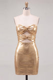 Strapless Metallic Bodycon Fuchsia Mini Homecoming Dress