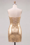 Strapless Metallic Bodycon Fuchsia Mini Homecoming Dress