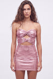 Strapless Metallic Bodycon Fuchsia Mini Homecoming Dress