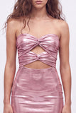 Strapless Metallic Bodycon Fuchsia Mini Homecoming Dress