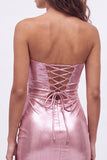 Strapless Metallic Bodycon Fuchsia Mini Homecoming Dress