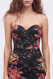 Strapless Floral Ivory Bodycon Mini Homecoming Dress