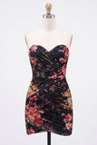 Strapless Floral Ivory Bodycon Mini Homecoming Dress