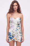 Strapless Floral Ivory Bodycon Mini Homecoming Dress