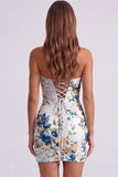 Strapless Floral Ivory Bodycon Mini Homecoming Dress