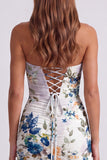 Strapless Floral Ivory Bodycon Mini Homecoming Dress
