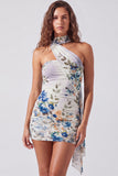 Floral One Shoulder Black Bodycon Chiffon Mini Homecoming Dress