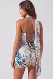Floral One Shoulder Black Bodycon Chiffon Mini Homecoming Dress