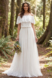 Off The Shoulder A Line Lace White Boho Wedding Dress