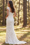 Square Neck Mermaid Lace White Boco Wedding Dress