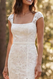 Square Neck Mermaid Lace White Boco Wedding Dress