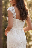 Square Neck Mermaid Lace White Boco Wedding Dress