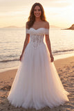 Off The Shoulder Corset A Line White Wedding Dress