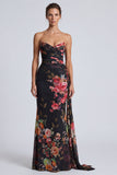 Strapless Floral Black Mermaid Wedding Guest Dress