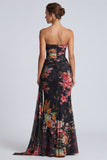 Strapless Floral Black Mermaid Wedding Guest Dress