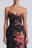 Strapless Floral Black Mermaid Wedding Guest Dress